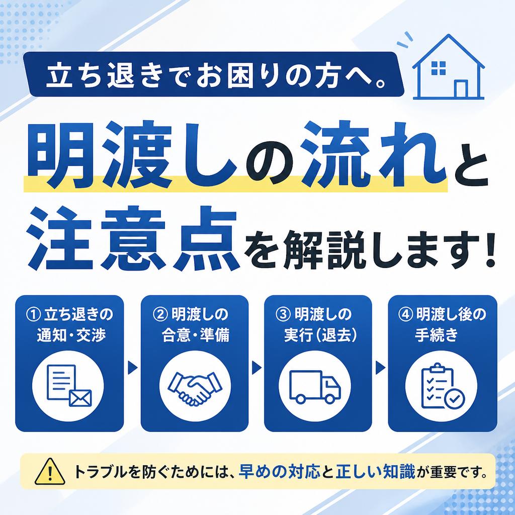 立ち退きでお困りの方へ。明渡しの流れと注意点を解説します！